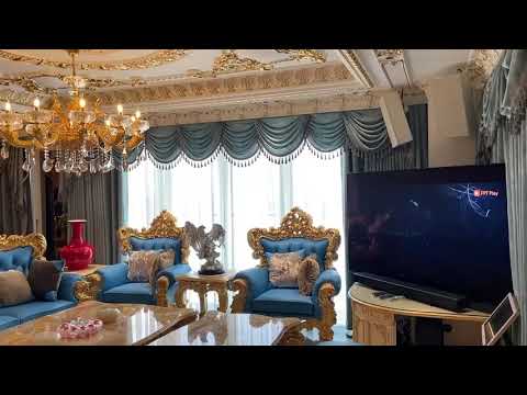 Rèm vải tự động kiểu nữ hoàng tân cổ điển cho phòng khách biệt thự