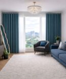 rèm cửa vải gấm màu xanh 1