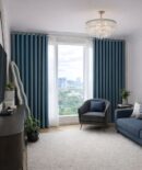 rèm cửa vải gấm màu xanh 3