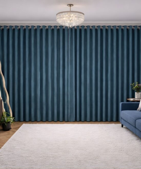 Giá rèm cửa vải gấm màu xanh