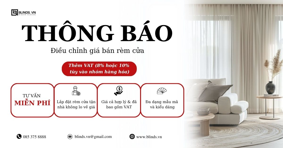 thông báo điều chỉnh giá bán rèm cửa thêm vat