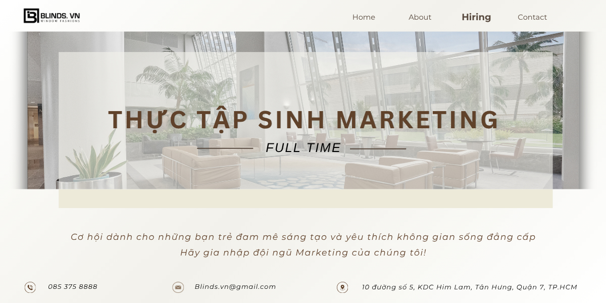 Tuyển Thực tập sinh Marketing (Full time) - Lĩnh vực nội thất cao cấp 1 tuyển thực tập sinh marketing