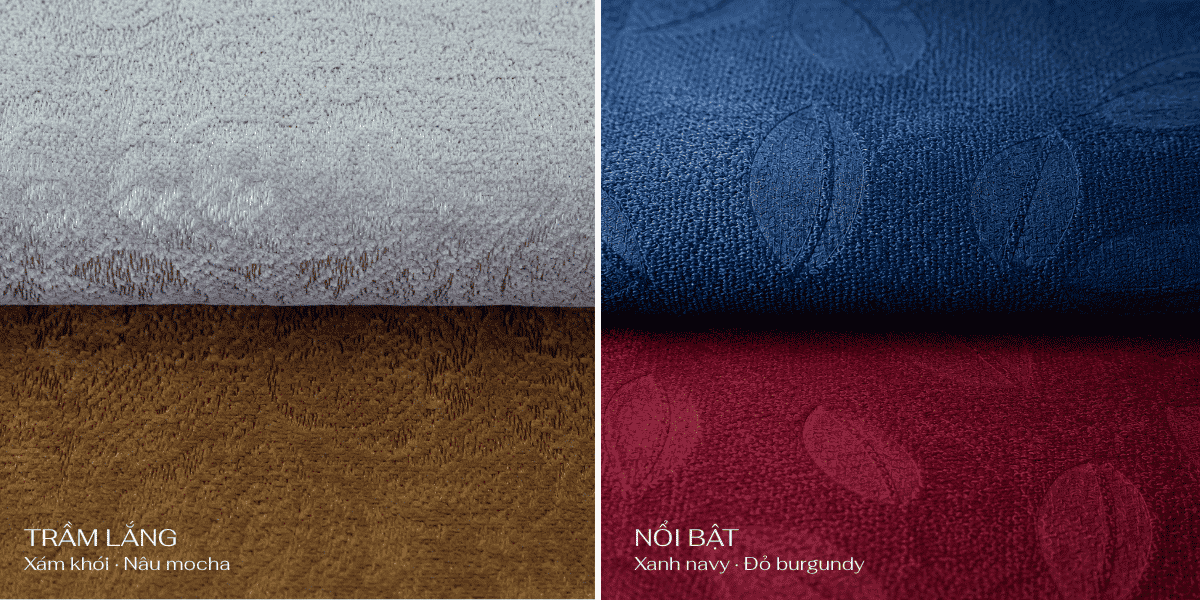 rèm cửa màu xám khói nâu mocha xanh navy đỏ burgundy